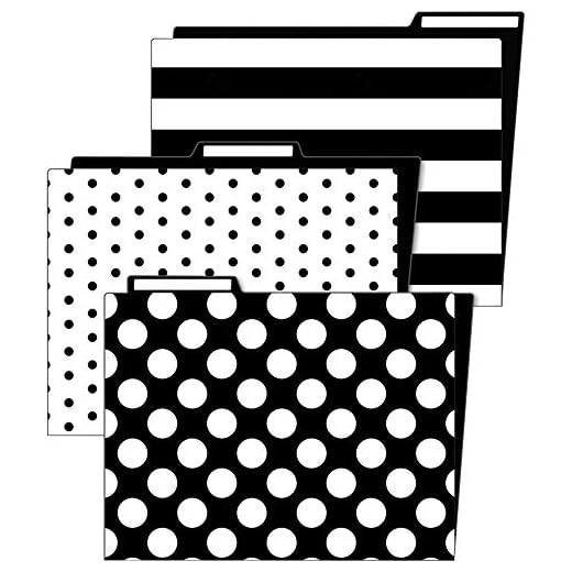 Schoolgirl Style Simply Stylish Decorative File Folders—11.75" x 9.5" Black and White File Folders for Filing Cabinet, Office or Classroom File Organization (6-Pack)