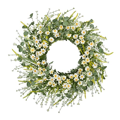 Grbambi 22 Inch Artificial Daisy Flower Spring Wreath With Eucalyptus Green Leaves Wreath Farmhouse Wreath For Front Door Wall Home Party Decoration(White) #TOP6