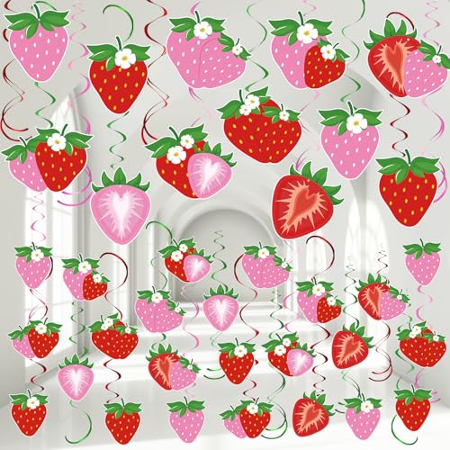 Image of 72 Pcs Strawberry Decor Berry First Birthday Decor Hanging Swirl Banner for Strawberry Party Decorations Baby Shower Party Supplies