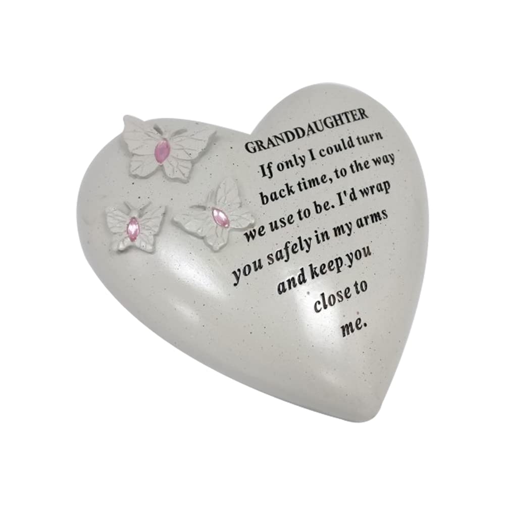 Onlinestreet Blue,White Personalised Grave Ornament/Memorial Plaque With Heart With 3 Butterflies & Blue Gems | Graveside Decoration Gift In The Loving Memory Of Your Loving Deceased Ones (Grand Daughter)