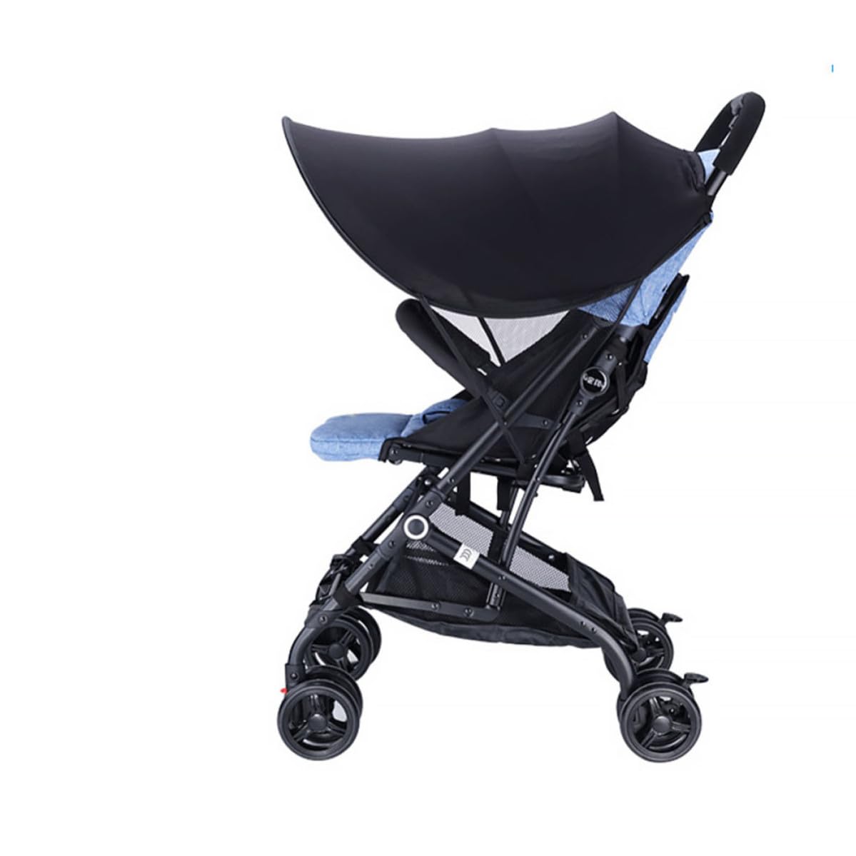 Stroller Sunshade Full-Cover UV Protection Canopy with Elastic Cloth and Steel Frame, Easy to Install Black Parasol for Strollers, for Outdoor Use