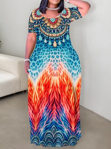 Image of PinkPatty Women's Plus Size Maxi Dresses Short Sleeve Sundress Summer T-Shirt Beach Long Dress with Pockets