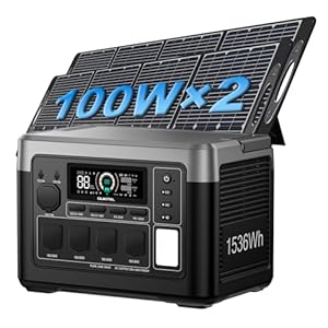 OUKITEL P1500EPLUS Tragbare Powerstation mit 2 x 100W Solarpanel,1536Wh Solargenerator mit LiFePO4 Akku 4 x 1800W(3600W Peak) AC Ausgänge,1200W Schnellladeleistung,11-Port für Reise Notfall
