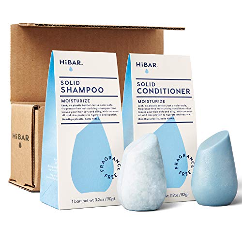 HiBAR shampoo bar and conditioner bar with zero waste packaging and shipping. Fragrance-free MOISTURIZE for dry or damaged hair. Eco-friendly, all natural, and plastic free.