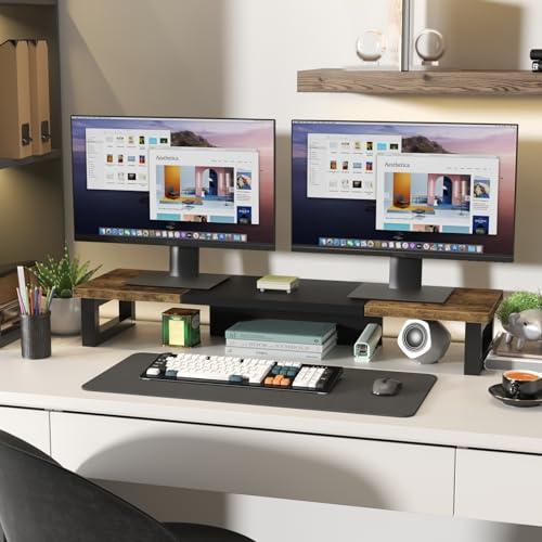 WESTREE Dual Monitor Riser Stand, Sturdy Computer Monitor Riser, Multi-Purpose Desktop Storage Organizer Shelf for Laptop Computer (Rustic Brown-Large) by WESTREE - Image 5