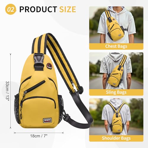 Image of Convertible Sling Bags for Women Men, Lightweight Crossbody Backpack Daypack Fit for 7.9 inch Tablet for Casual Travel Sport Hiking (Yellow)