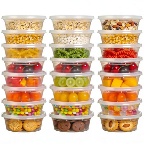 Cozary Envases para Alimentos con tapas, 24 Pieza Contenedores de alimentos Deli (24-12oz), Recipientes de Plástico Alimento Herméticas, Aptos para el Microondas y el Lavavajillas