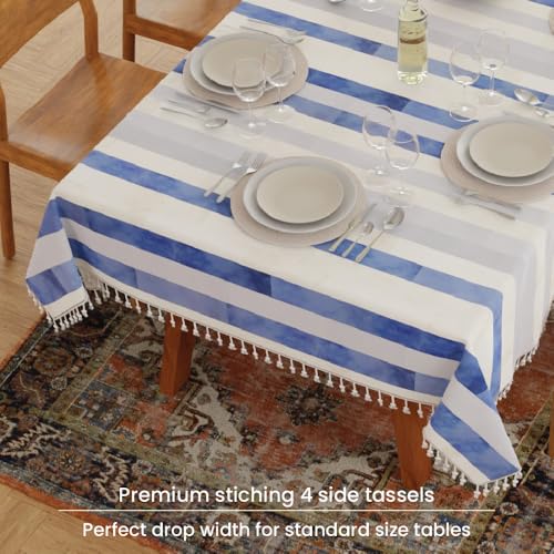 Image of Urban Space Sicilia Table Linen Collection - Premium Water & Stain Resistant Dining Table Cover for 6 Seater, Anti Skid Table Cloth for Center Table, 1 Piece (Horizontal Stripes, 52 inchx 92 inch)