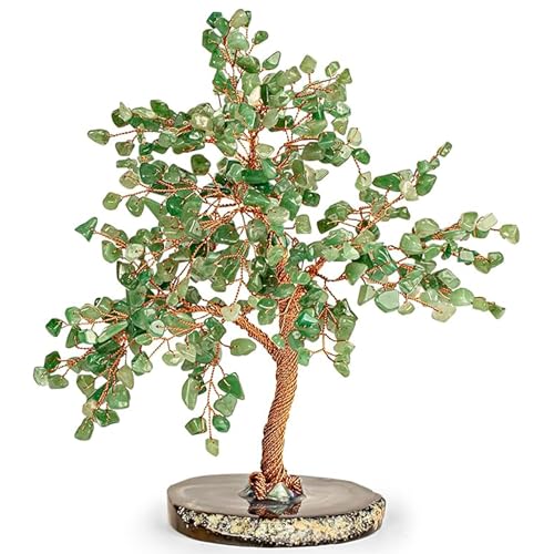 KARMA AND LUCK, Luck & Success, Real Jade Crystal Feng Shui Tree of Life Home Decor, Wrapped in Copper Wire on Agate Base, Homemade in Bali (Large 10