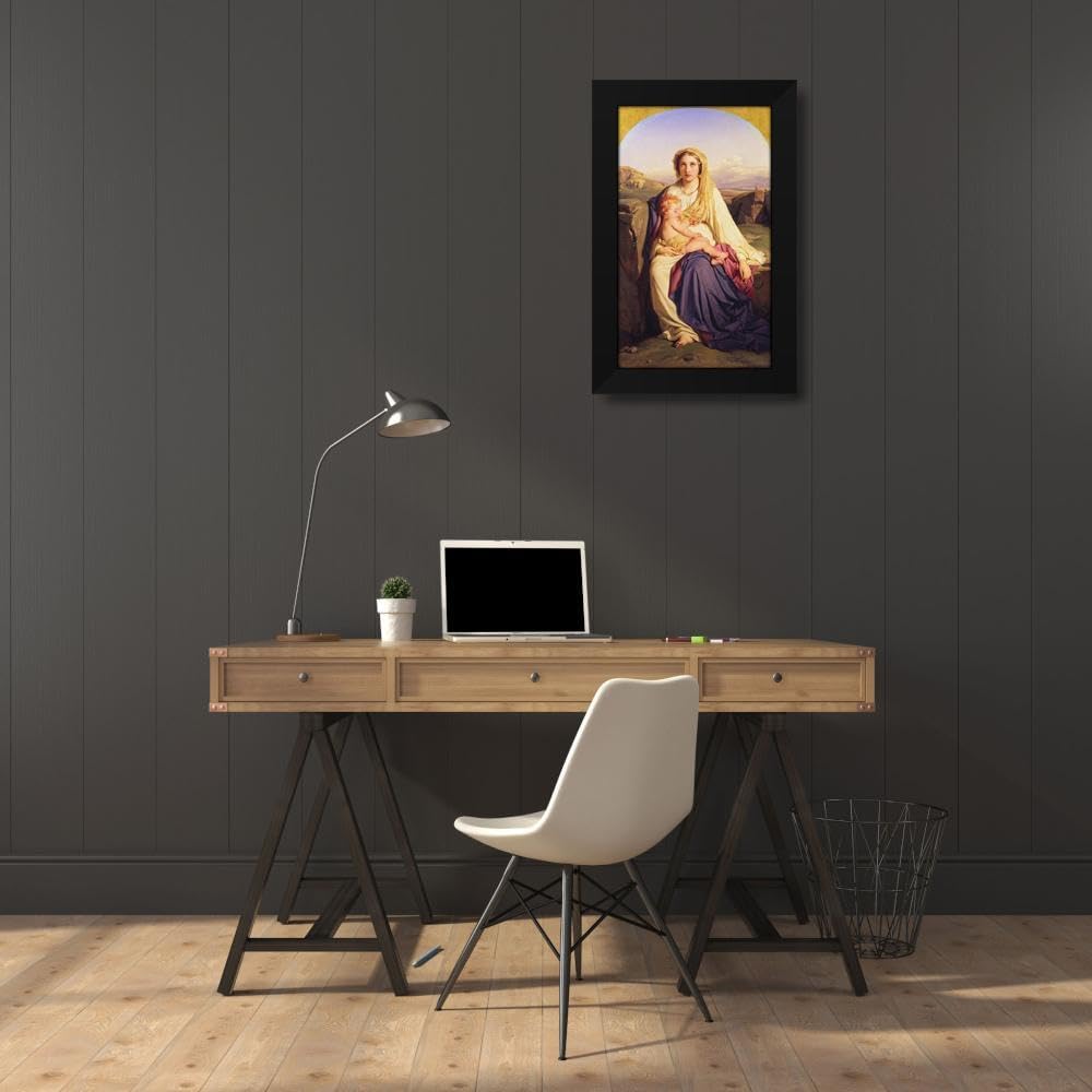 Paul Delaroche 16x24 Black Modern Framed Art Print Titled: The Virgin and Child (1844)