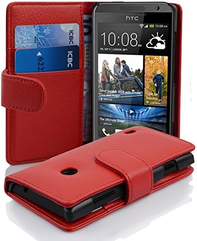 Cadorabo Book Case works with HTC DESIRE 300 in CANDY APPLE RED - with Stand Function and Card Slot made of Structured Faux Leather - Wallet Etui Cover Pouch PU Leather Flip