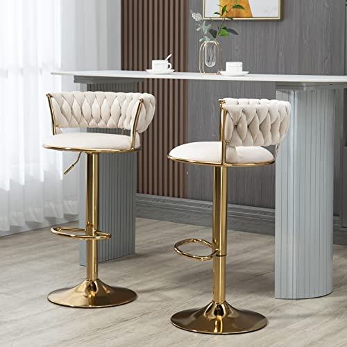 Deolme Swivel Velvet Bar Stoolset Of 2, Adjustable Counter Height Barstools Bar Chairs Modern Counter Stools With Back Upholstered Kitchen Island Chairs Gold Sillas Para Barra De Cocina Ivory #TOP5