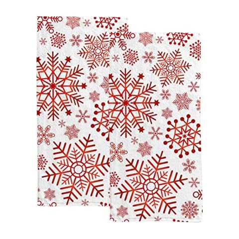 Vantaso Bath Hand Towels Set of 2 Christmas Red White Snowflakes Soft and Absorbent Washcloths Kitchen Hand Towel for Bathroom Hotel Gym Spa Cover