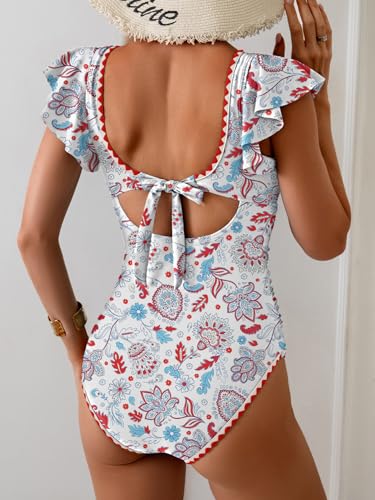 Image of Aidonger Women's One Piece Ruffle Swimsuit Tummy Control Bathing Suit V Neck Shell Stitched Swim Suit Slimming Swimwear