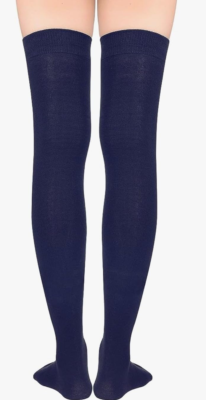 MUKHAKSH (Pack of 1 Pair = 2 Stockings Girls Cotton Navy Blue Stocking Thigh High Long Over The Knee Navy Blue Socks - Image 2 thumbnail