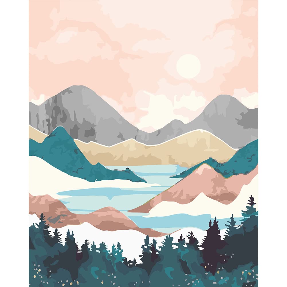 BOGVIAP Paint by Numbers for Adults Kits Acrylic Pigment DIY Canvas Painting by Numbers for Adults Beginner- Mountains and Rivers 16 x 20 inch(Without Frame)