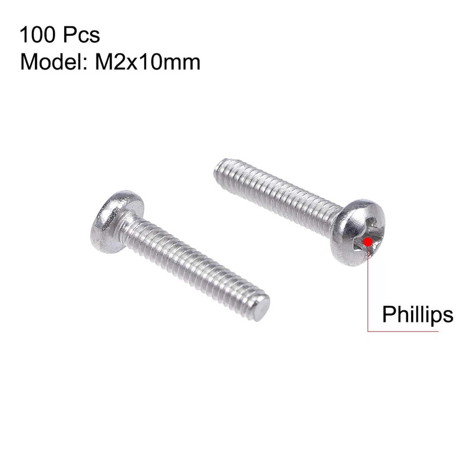 MACHSWON M2x10mm Machine Screws Pan Phillips Cross Head Screw 304 Stainless Steel Round Head Cross Screw Fasteners Bolts 100Pcs - Image 2