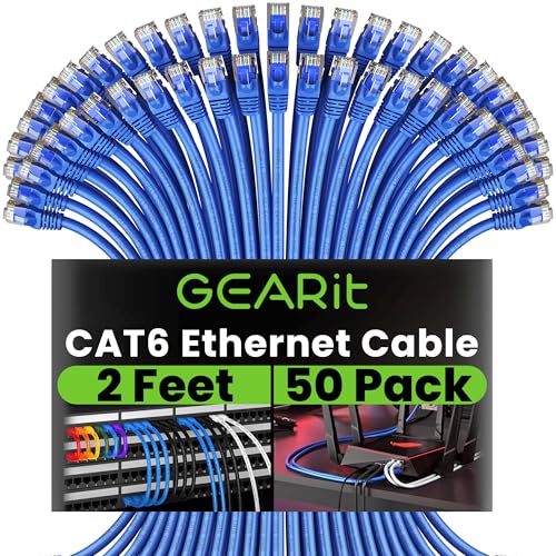 GearIT Cat 6 Ethernet Cable 2 ft (50-Pack) - Cat6 Patch Cable, Cat 6 Patch Cable, Cat6 Cable, Cat 6 Cable, Cat6 Ethernet Cable, Network Cable, Internet Cable - Blue 2 Feet