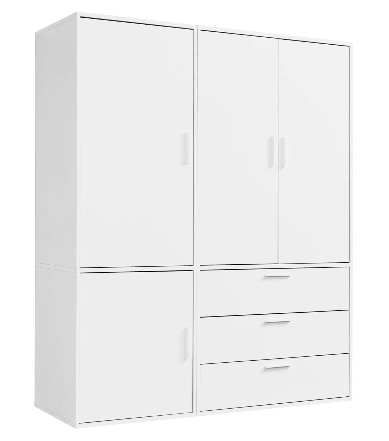 mokebo Kleiderschrank (150x187 cm) aus Holz in Weiß – 4-türig mit 3 Schubladen, Der Grenzenlose
