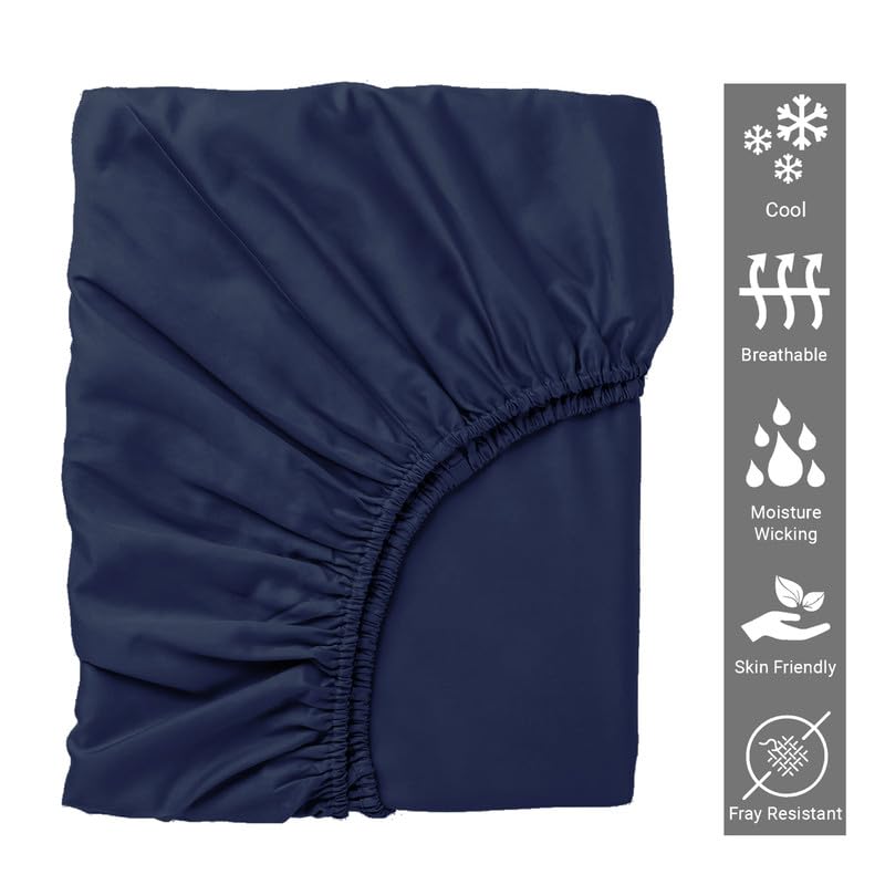 Luxe Dreams Double Fitted Sheet Deep Pocket 12 inches (30cm) Navy Blue 100% Cotton - Image 2