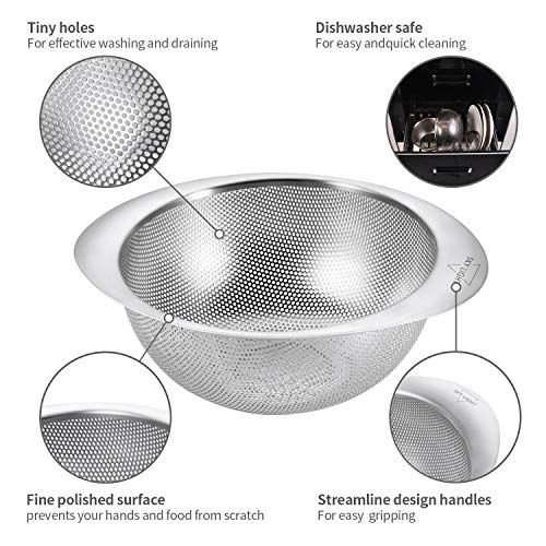 Kitchen Colander Set of 2, Stainless Steel Mesh Strainers Perforated Colander and Strainer with Heavy Duty Handles for Draining Pasta, Quinoa, Dishwasher Safe,3 Quart//Gift Box Included