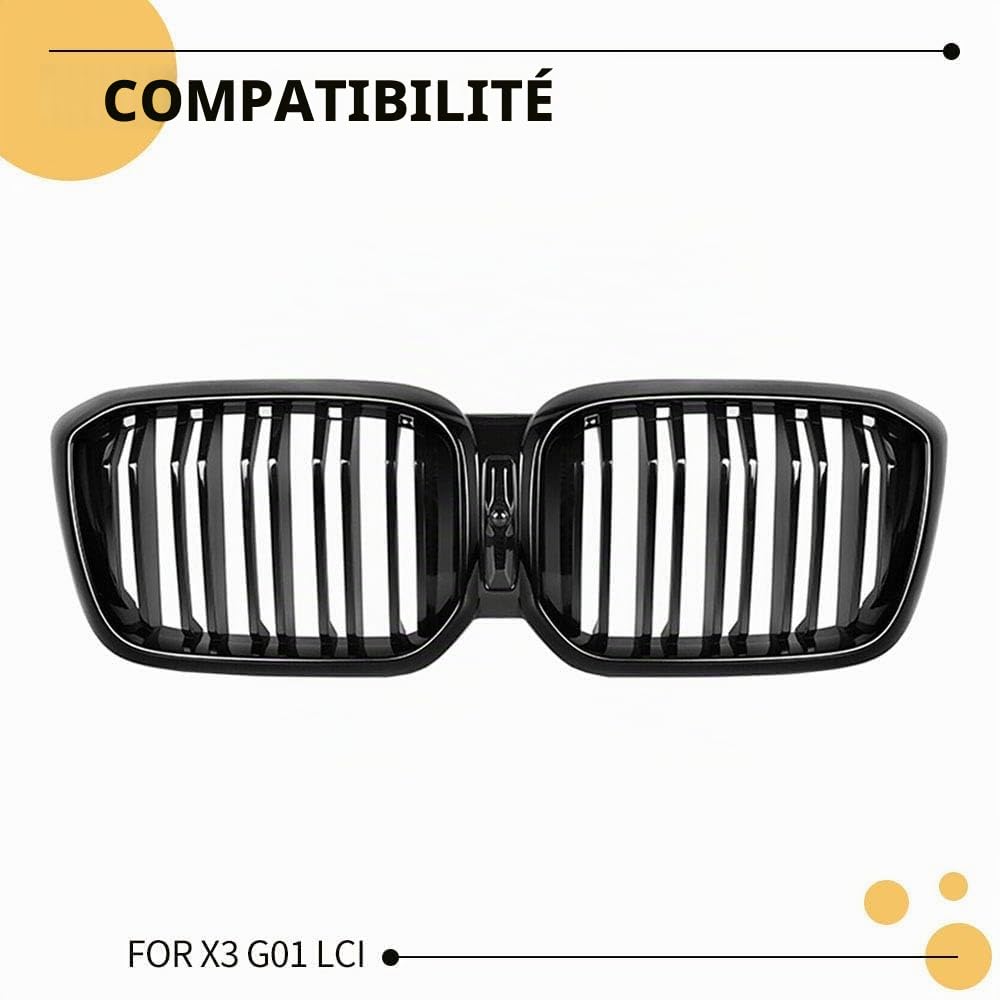 Grille de radiateur Gangying G01 G02 pour BMW X3 X4 G01 G02 Nieren Noir LCI Facelift X3 X4 Noir brillant Double chevalet 2022 2023 2024