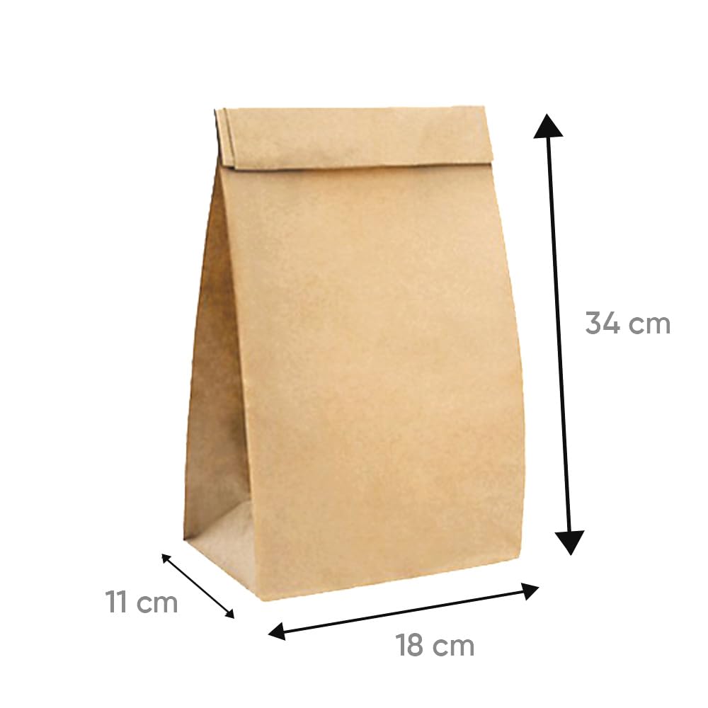 500 sacs sos kraft brun 18X11X34 cm en papier renforcé pour courses fruits légumes et livraisons