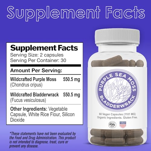 Purple Seamoss + Bladderwrack Seaweed Capsules - 2202mg Complete Nutrient Profile, Wildcrafted & Wildharvested, Made in the USA, Rich in Minerals, 60 ct - Image 4