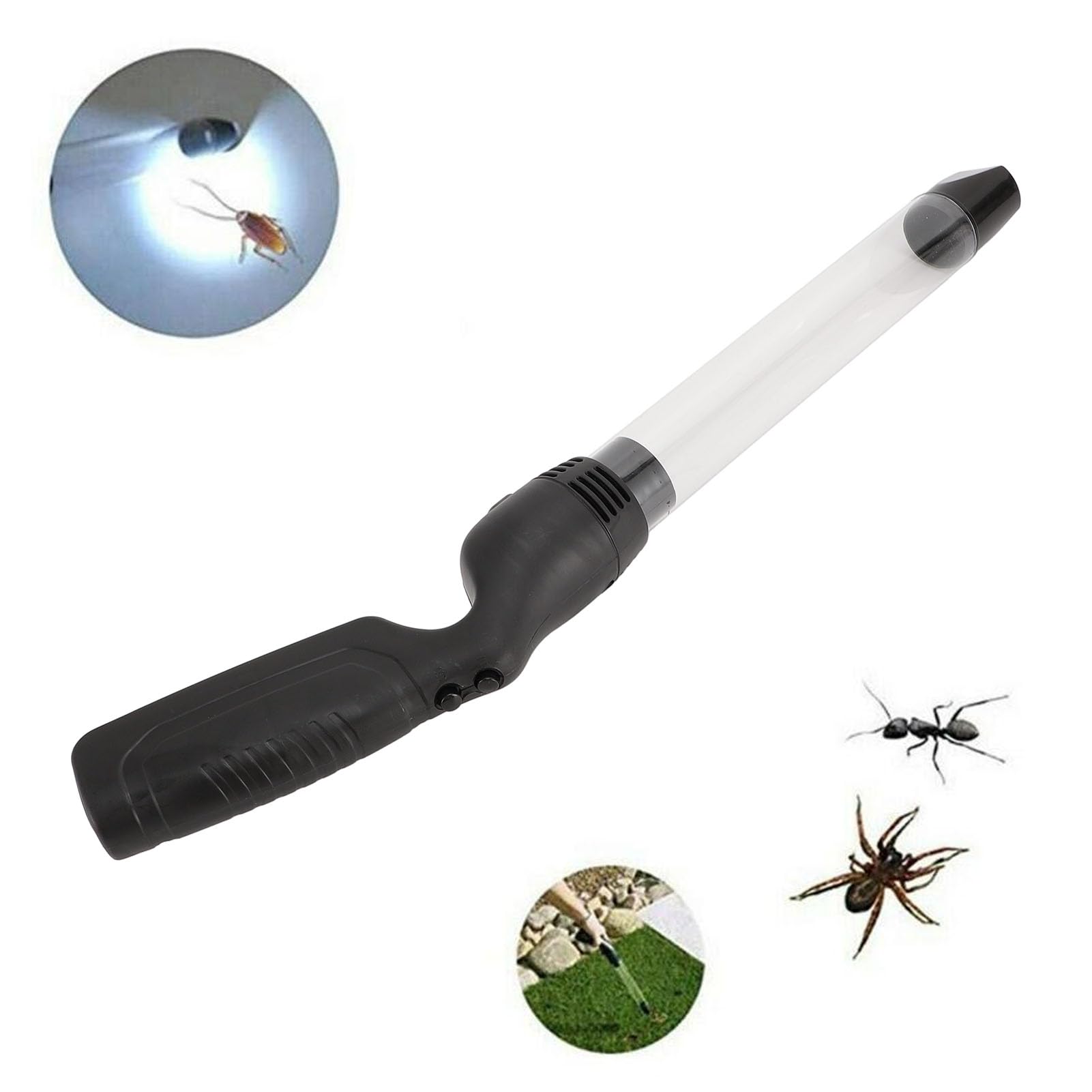 HERCHR Cattura Insetti, Forte Aspirazione Manico Lungo del PC Trasparente a Batteria Alimentata a Ragno Grabber con Luce a LED per Scarabei, Scarafaggi, Cimici, Moth