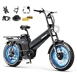 TESWAY Dual Motor Electric Bike X7AWD, 52V 60AH 320KM Long Range Ebike, 4-Piston Hydraulic Brakes & Full Suspension, 20" Fat Tire with 7-Speed Electric Bicycle for Off-Road, Commute, Cargo