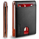 RUNBOX Minimalist Slim Wallet for Men with Money Clip RFID Blocking Front Pocket Leather Mens Wallets(orange&black)…