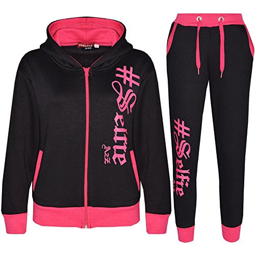 Survêtement enfant hoodie et jogging rose noir pour sport décontracté filles garçons 5 à 13 ans
