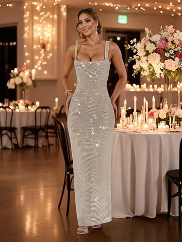 Image of Glitter Sequin Prom Dress for Bachelorette(Rose-Gold,L,9918) | Elegant Fully Lined Sparkly Rhinestone Long Dresses for Women Birthday /Formal Galas /Wedding Guest /NYE /Homecoming
