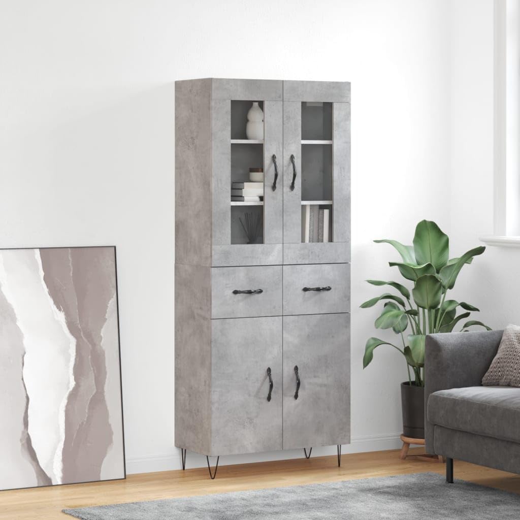 Tablero gris hormigón de madera y metal 69,5x34x180 cm con gran almacenaje para salón o pasillo