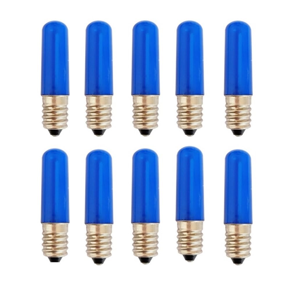 fengyan Casa Bombillas, 50 unids/Lote T15L Bombilla de Color E14 1,5 W Rojo Amarillo Azul Verde Blanco cálido decoración de luz Blanca Familiar Lámpara(Azul,0.7W E14 220V)