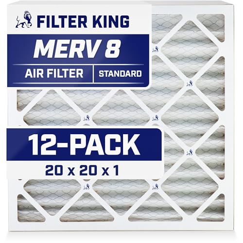 Filter King 20x20x1 Air Filter | 12-PACK | MERV 8 HVAC Pleated A/C Furnace Filters | MADE IN USA | Actual Size: 19.5 x 19.5 x .75"