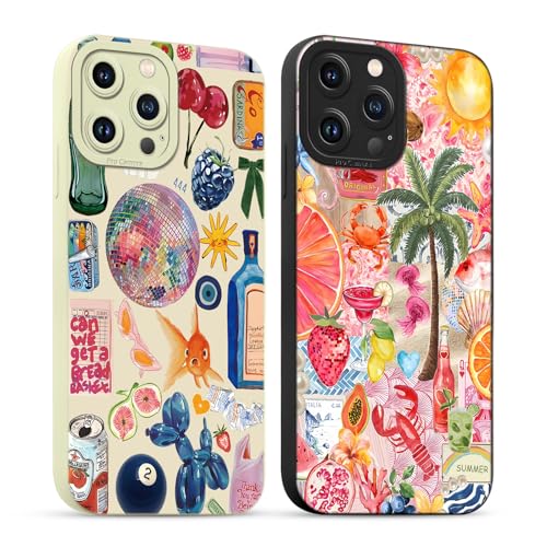 Yirlbey 2 Pièces Coque pour iPhone 12 Pro 6,1 Pouces, Etui Silicone avec Collage Aesthetic Motif Design, Caméra de Protection Case Antichoc Housse pour Femme Ultra Fine TPU Étui Souple