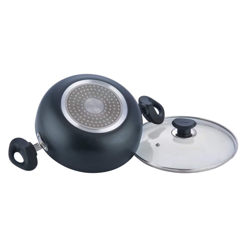 Vinod Marbilo Aluminium Black Non-Stick Deep Kadai with Glass Lid- 24 cm, 3.1 L (Induction Friendly) - Image 4 thumbnail