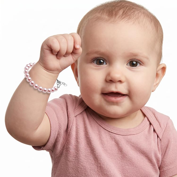 Image of Baby Crystals Sterling Silver Pink Pearl Bracelet for Baby Girls I Newborn, Infant Baby Girl Gifts, Toddler, Teen, Mommy I Birthday Gift I Children's Jewelry I Womens Bracelets for Girls