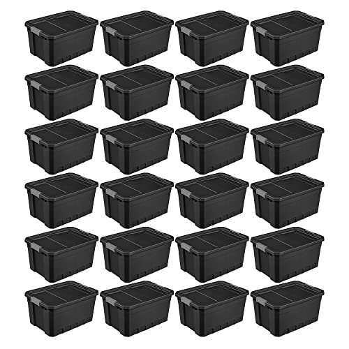 Sterilite Storage System Solution with 19 Gallon Heavy Duty Stackable Storage Box Container Totes w/ Grey Latching Lid for Home Organization, 24 Pack