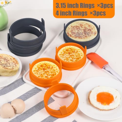 Webake 6 Pack English Muffin Ring 4 inch & 3.15 inch Platinum Silicone Cookie Rings for Crumpet, Pancake, eggs, Pastry, BPA-Free by Webake - Used condition - Image 5