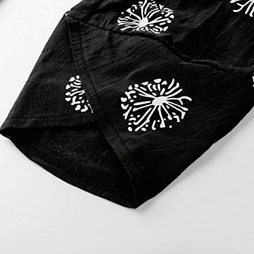 Image of Cotton Linen Capri Pants for Women 2025 Casual Printed Cropped Palazzo Pants Elastic Waist Lounge Baggy Trousers