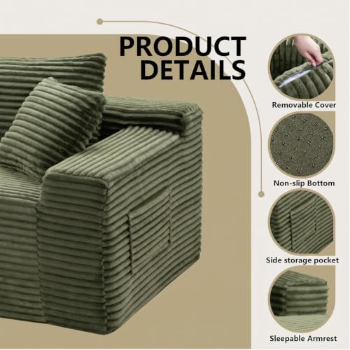 Image of 94.5 inch L Shaped Boneless Sectional Corduroy Couches for Living Room (Green)