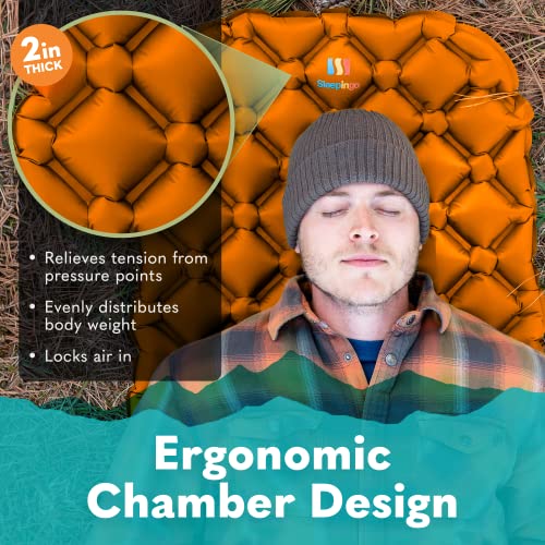Sleepingo Sleeping Pad For Camping - Ultralight Sleeping Mat For Camping, Backpacking, Hiking - Lightweight, Inflatable & Compact Camping Air Mattress (Orange With Black Back) #TOP3