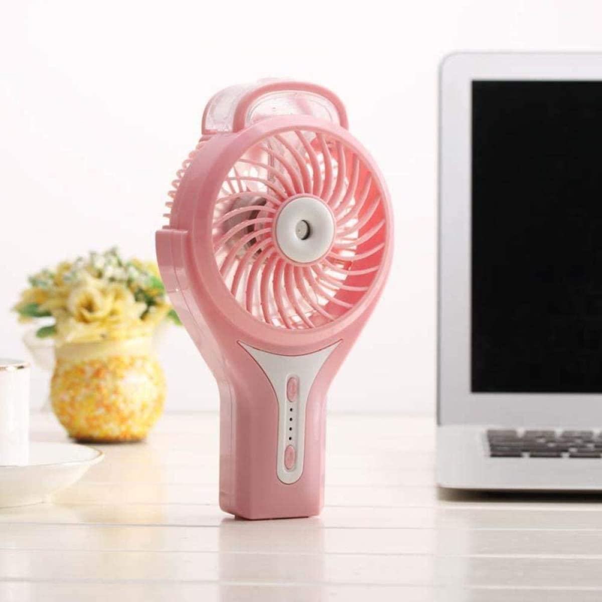 Mini wentylator ręczny, ręczny nawilżający wentylator natryskowy USB do wielokrotnego ładowania przenośny wentylator kieszonkowy wentylator biurkowy do domu biura na zewnątrz (różowy)