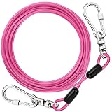 DANOFY 犬 係留 ワイヤー リード ケーブル - 犬用 係留ケーブル 5mm極細 カラビナ ロック付き 錆び付かない ランナーケーブル しつけ用 訓練リード 外飼い 庭用 キャンプ 小型犬 中型犬 大型犬対応 ピンク 3m
