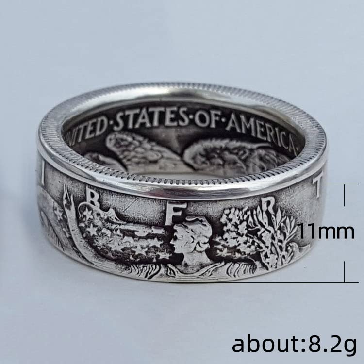 Silver Morgan Dollar Coin Ring 1945 Morgan Dollar Ring - Morgan Silver Dollar Coin Design Ring - Coin Ring Men National Emblem Engraved Signet Rings for Men Women One Dollar Coin Rings Size 83