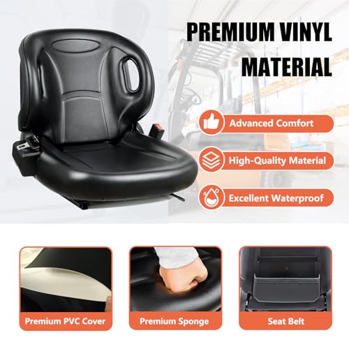 Image of Universal Forklift Seat, Tractor Seat with Adjustable Angle Back,Micro Switch,Retractable Safety Belt for Toyota Forklift Aftermarket,Tractor,Excavator, Skid Loader,Backhoe, Dozer, Telehandler