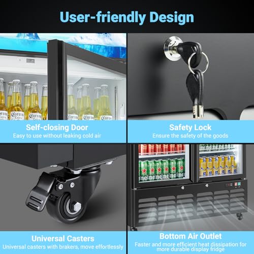 AAOBOSI 44”Commercial Merchandiser Refrigerator,27.02 Cu.Ft Glass Door Display Refrigerator,Upright Beverage Fridge with Soft LED Light,Customizable Lightbox,Universal Casters,Adjustable Shelves