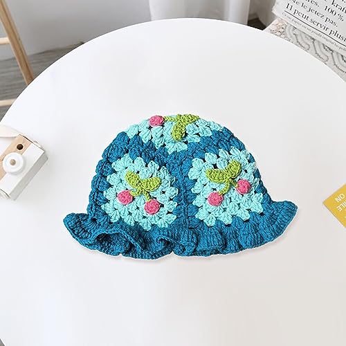 Crochet Bucket Hat for Women Crochet Hat Cute Cherry Bucket Hat Handmade Knitted Hat for Women Bucket Hat Foldable Blue Bucket Hat for Women Girls